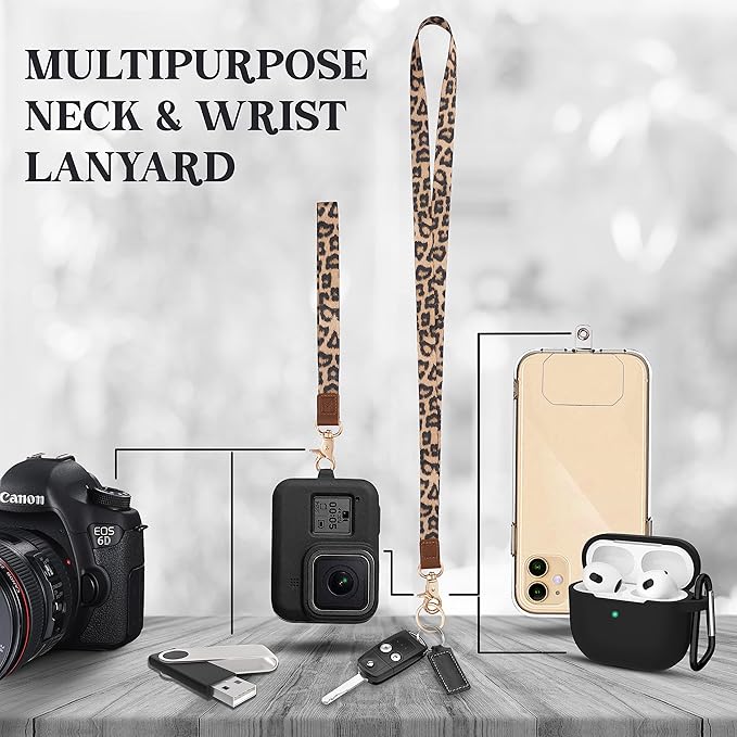 MONDO DESIGNS 2-in-1 ID Badge Holder & Lanyard Wallet - Multi-Use Womens Small Wallet with Removable Wristlet & Neck Lanyard, Clear Window, 5 Card Slots, Phone Holder, Ring Keychain - Leopard