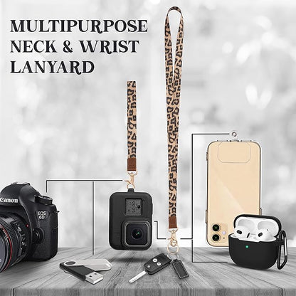 MONDO DESIGNS 2-in-1 ID Badge Holder & Lanyard Wallet - Multi-Use Womens Small Wallet with Removable Wristlet & Neck Lanyard, Clear Window, 5 Card Slots, Phone Holder, Ring Keychain - Leopard