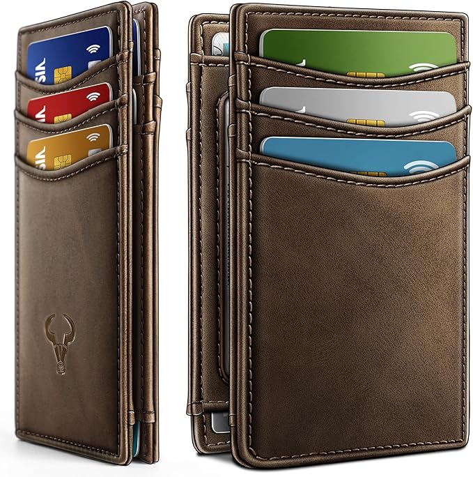 BULLIANT Slim Wallet For Men 12Cards,Magnetic Flip Build-in Money Clip Airtag Compatible-RFID Blocking