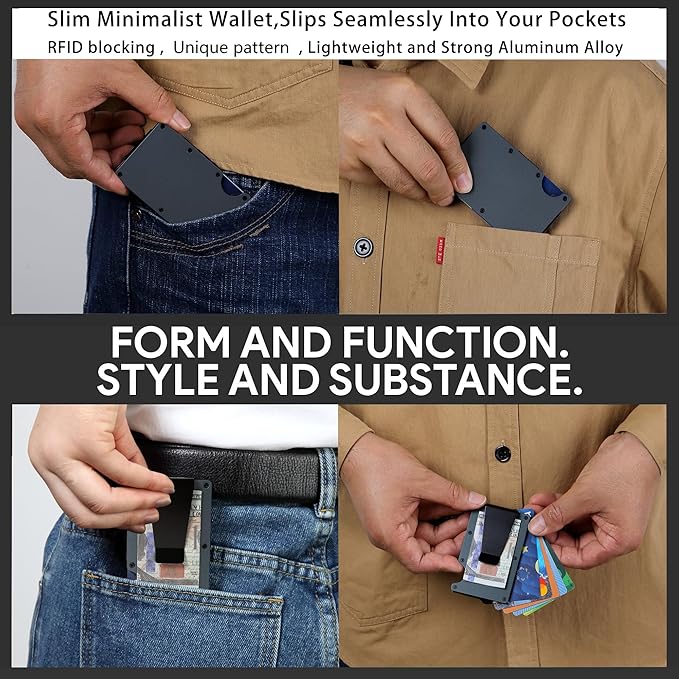 Minimalist Slim Wallet for Men,RFID Blocking Metal Wallet,Aluminum Credit Card Holder & Money Clip 12-15 Cards,Slim Rfid Front Pocket Mens Wallet,Matte Grey