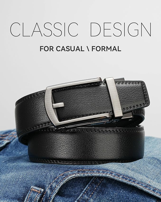 MILORDE Men's Leather Ratchet Belt - 35mm - Customizable Fit
