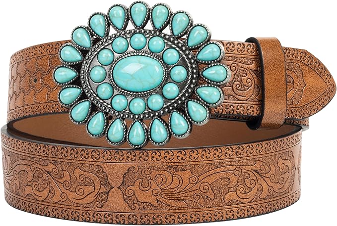 INOGIH Adjustable-Vintage-Western-Cowboy-Belt Women Men - Cowboy-Style Engraved-Buckle Belt for Jeans Pants Dresses