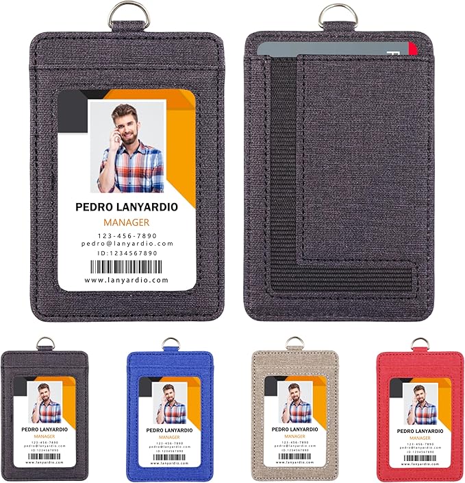PU Leather ID Badge Holder with Clear Window, Vertical ID Card Holder, Dual Card Slots, 1-Pack Card Holder, 4 Colors