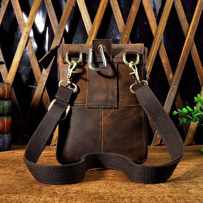 Le'aokuu Mens Genuine Leather Small Messenger Shoulder Satchel Phone Pouch Belt Waist Bag Pack