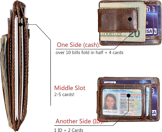 Money Clip RFID Front Pocket Wallet Men Leather Slim Minimalist Wallet