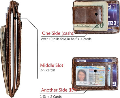 Money Clip RFID Front Pocket Wallet Men Leather Slim Minimalist Wallet