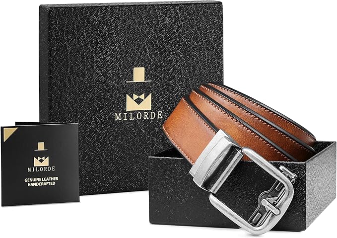 MILORDE Men's Leather Ratchet Belt - 35mm - Customizable Fit