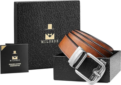 MILORDE Men's Leather Ratchet Belt - 35mm - Customizable Fit