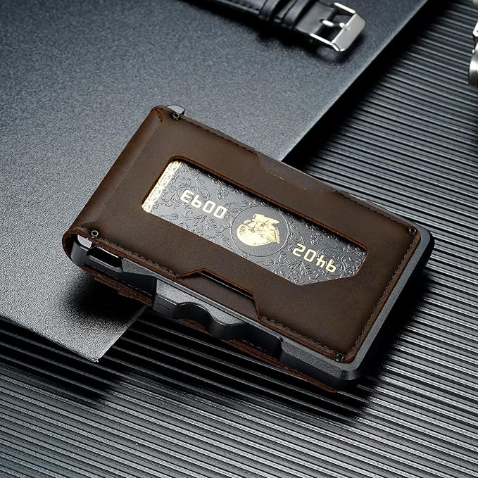 furid Genuine Leather Wallet for Men: Slim RFID Minimalist Wallets with Money Clip - Smart Pop Up Credit Card Holder for Front Pocket - Gifts for Husband Father on Birthday Anniversary