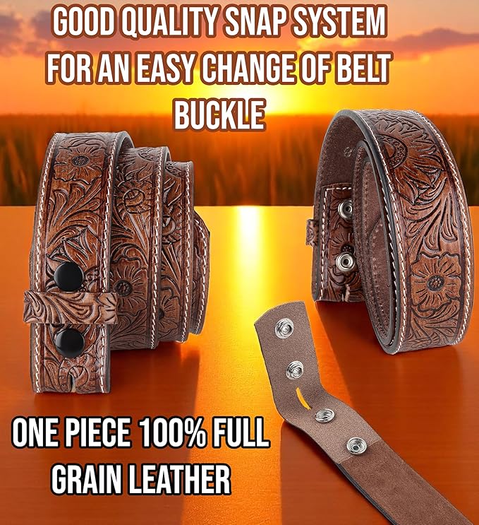 F&L CLASSIC Western Belt without buckle for men – Full Grain Leather Cowboy Belts for jeans - One Piece Leather strap belt