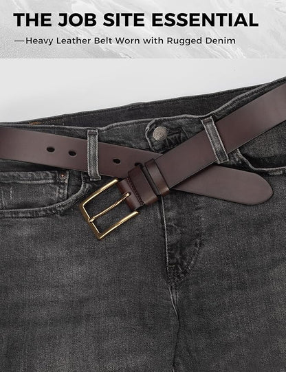 Mens Heavy Duty Full Grain Leather Belt - 1 1/2 Italian Genuine Leather with Sturdy Buckle for Jeans Casual Pants