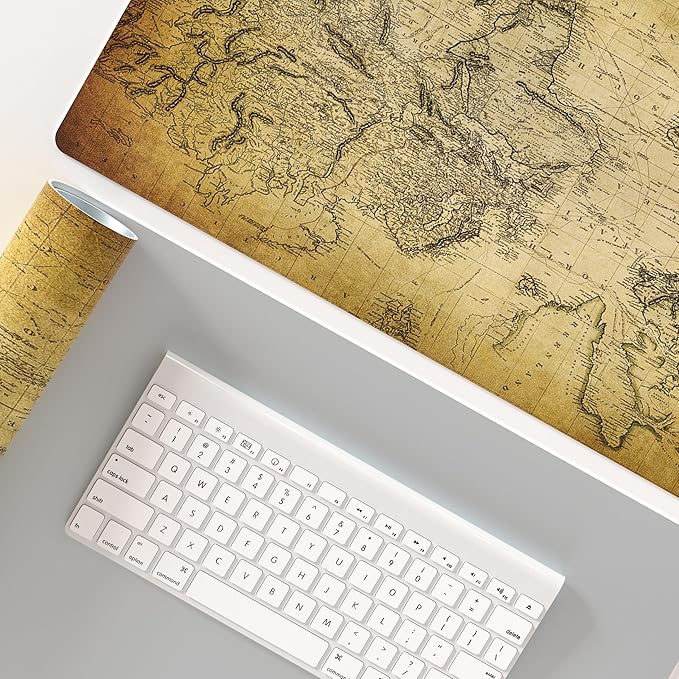 QiyI Large Desk Pad, Vintage Mouse Pad Desktop Decor, Waterproof PU Leather Desk Cover Protector, Desk Accessories for Office Home Work Writing Gaming 31.5" x 15.7" - World Map 1814
