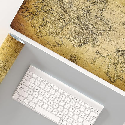 QiyI Large Desk Pad, Vintage Mouse Pad Desktop Decor, Waterproof PU Leather Desk Cover Protector, Desk Accessories for Office Home Work Writing Gaming 31.5" x 15.7" - World Map 1814