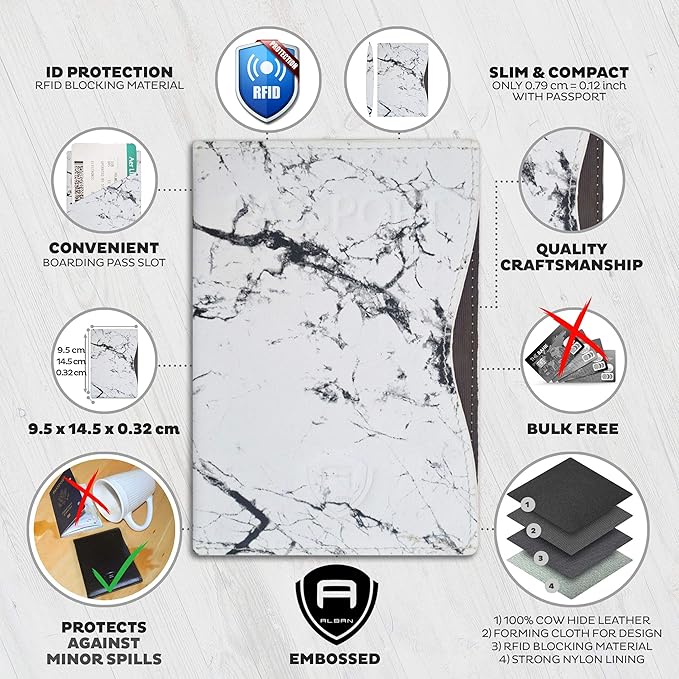 Alban RFID Passport Holder Women Men RFID Blocking Travel Passport Wallet Case Genuine Leather Passport Cover porta pasaporte