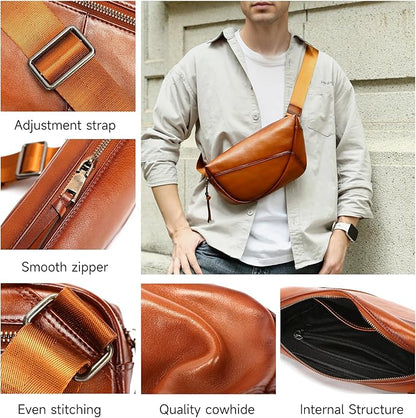NIUCUNZH Genuine Leather Mens Sling Bag for Women Vintage Small Crossbody Bags Purse for Hiking Travel Chest Daypack