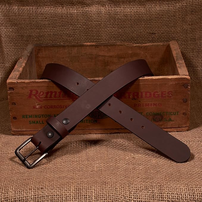 Men's Leather Belt, Made in USA, Full-Grain Leather, Casual Everyday Wear Belts, Amish Handmade 1.5" Width