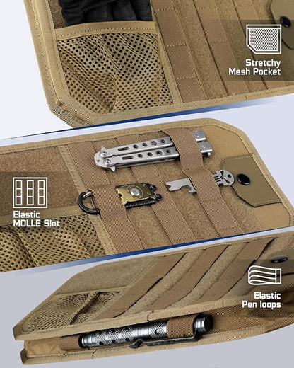 WYNEX Molle Car Sun Visor Organizer, Car Accessories with Zip Storage Pouch & Glasses Holder, Semi-Rigid Molle Panel with Patch for Tactical Gears, Fits Most Cars, Trucks, Pickups, Patrols