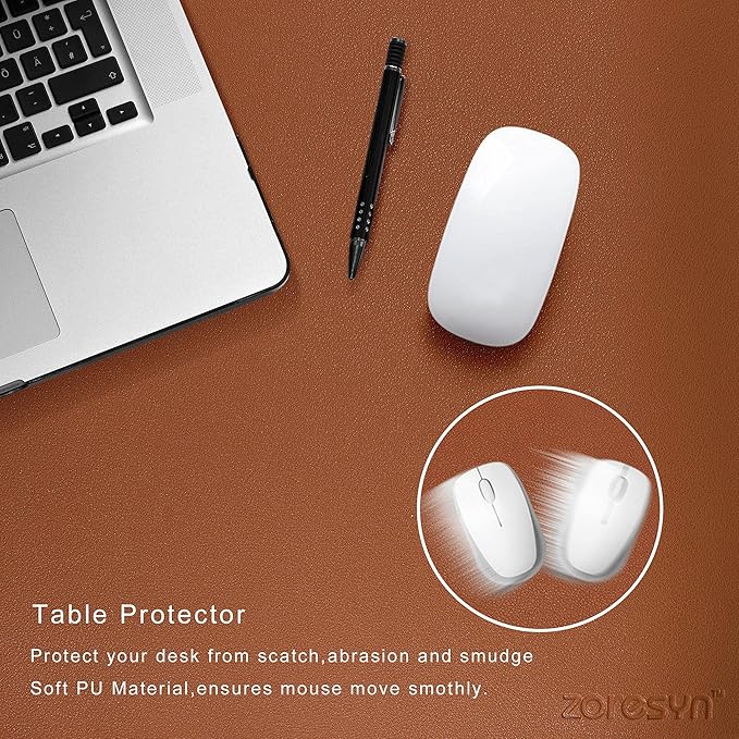 ZORESYN PU Leather Desk Pad (55.1"x15.8") - Waterproof Office Desk Mat for Keyboard and Mouse - Light Brown Extended Mouse Pad with Nonslip Base