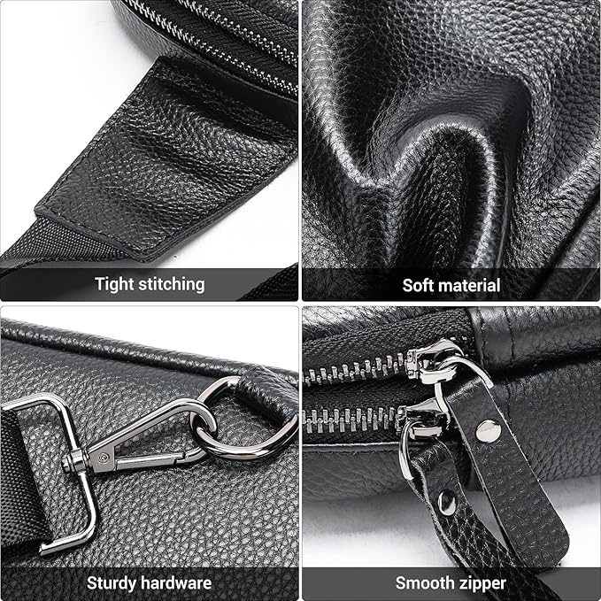 Small Sling Bag Leather Crossbody Bags Mini Fanny Pack for Women Men Travel Cross Body Shoulder Purse Black
