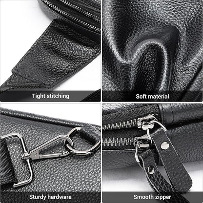 Small Sling Bag Leather Crossbody Bags Mini Fanny Pack for Women Men Travel Cross Body Shoulder Purse Black