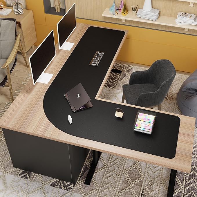Mydours 61" x 85" x 24" L Shaped Desk Pad (Black), Extra Large Dual-Sided PU Leather Corner Desk Mat Protector for Home Office Computer Gaming