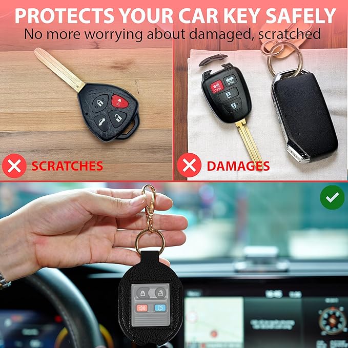 Leather Car Key Fob Cover Sleeve Holder for Broken Keys – Smart Remote Protector Case with Keychain for Men & Women