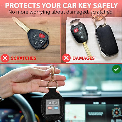 Leather Car Key Fob Cover Sleeve Holder for Broken Keys – Smart Remote Protector Case with Keychain for Men & Women