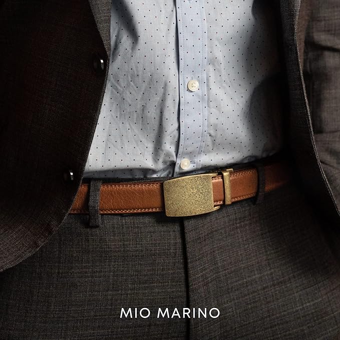 Marino Avenue Ratchet Belt for Men. Adjustable Leather Dress Belt with 38 Easy to Click Into Place Ratchet Closures.