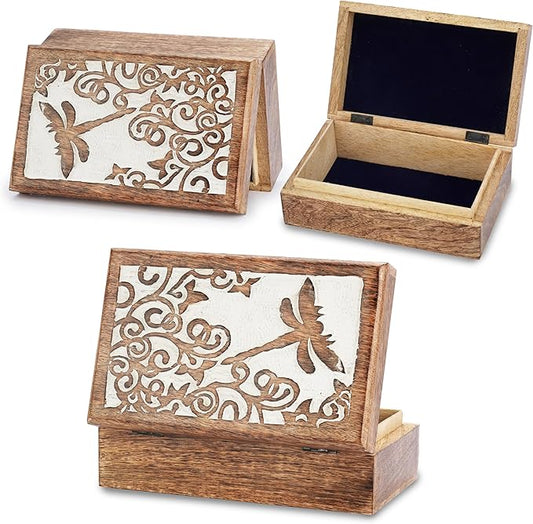 Ajuny Wooden Jewelry Keepsake Box 8x5 Inch – Handcrafted Decorative Treasure Chest for Men & Women, Multipurpose Reptier Carved Wooden Storage Box for Trinkets, Memory, Gifts, and Home Decor