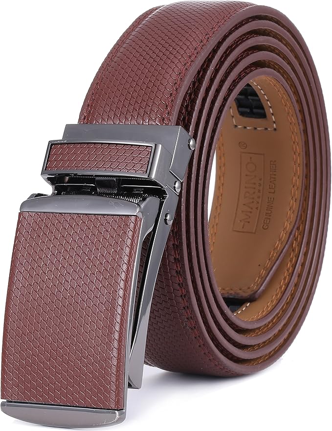Marino Avenue Ratchet Belt for Men. Adjustable Leather Dress Belt with 38 Easy to Click Into Place Ratchet Closures.
