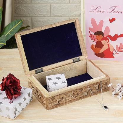 Ajuny Wooden Jewelry Box - Hand Carved Mango Wood Tree of Life Celtic Carving Decorative Multipurpose Keepsake Box, Treasure Chest Memory Box Organizer Travel Trinket Holder Case Gifts - 8x5 Inch