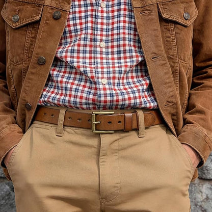 SANSTHS Mens Full Grain Cow Leather Belt Heavy Duty Work Belt Casual Every Day Belt for Jeans