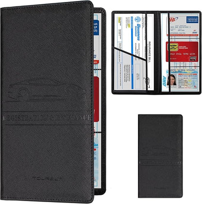 TOURSUIT Car Registration and Insurance Card Holder, Vehicle License Document Glove Box Compartment Organizer, Interior Car Accessories for Women Men Teens (Cross Black)