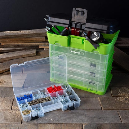 Portable Tool Box - Small Parts Organizer with Drawers and Customizable Compartments for Hardware, Fishing Tackle, Beads or Crafts by Stalwart (Green)
