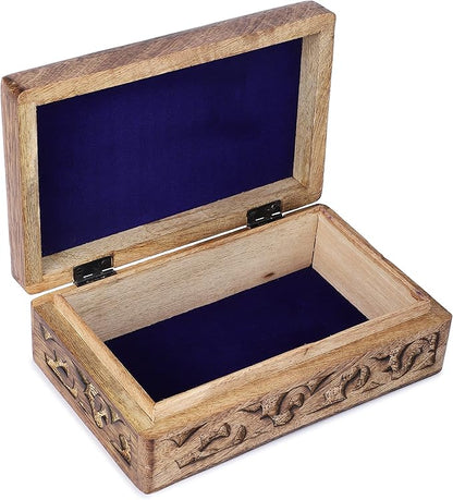 Ajuny Wooden Jewelry Box - Hand Carved Mango Wood Tree of Life Celtic Carving Decorative Multipurpose Keepsake Box, Treasure Chest Memory Box Organizer Travel Trinket Holder Case Gifts - 8x5 Inch