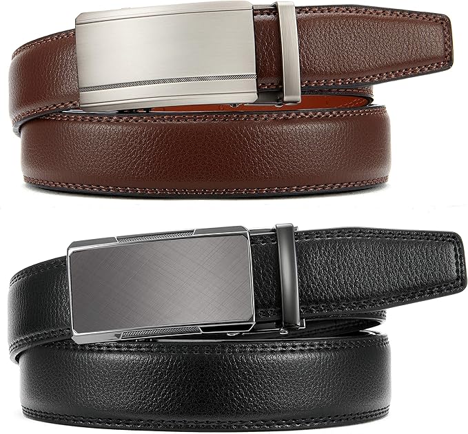CHAOREN Mens Dress Belt Leather 2 Pack - Mens Ratchet Belt for Dress Shirt and Pants Every Occasion (32mm)
