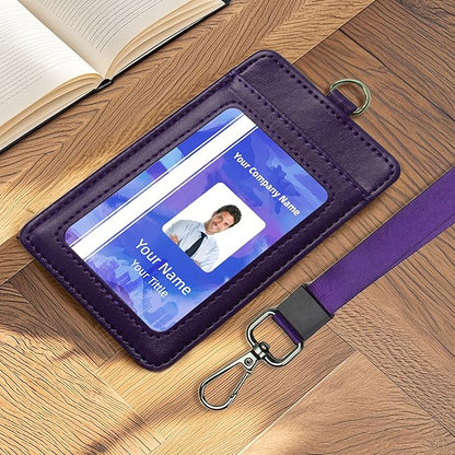Leather Badge Holder with Adjustable Lanyards,Swivel Metal Clasp for Offices, Staff, Students, Employees(Purple)