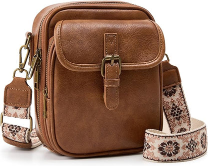 Small Messenger Bag Vegan Leather Crossbody Bag for Women Men, Vintage Cross Body Shoulder Purse with Card Slots