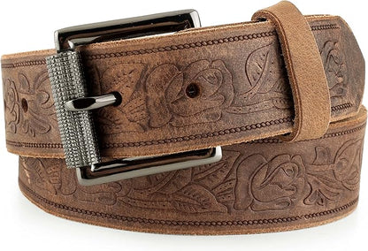 F&L CLASSIC Men's full Grain Vintage Distressed leather Belt,easy to change Roller buckle,1.5" Wide,USA,