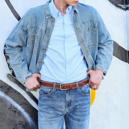 VATAN Men's Full Grain Leather Casual Every Day Jeans Belts, Handmade Men Leather Belt with Gift Box