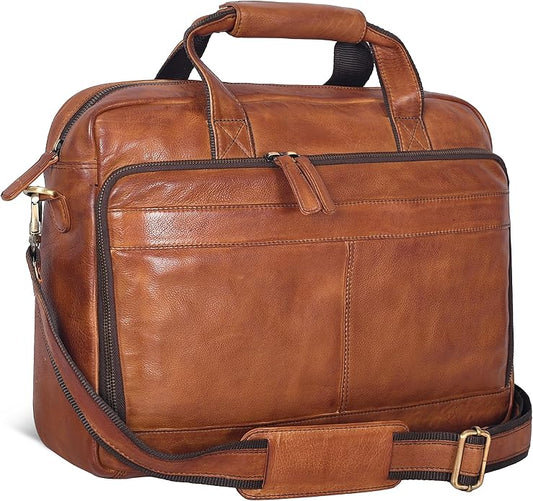 Oak Leathers Leather Messenger Bag for Men and Women - Laptop Briefcase Bag For College, Office, Adjustable Shoulder Strap