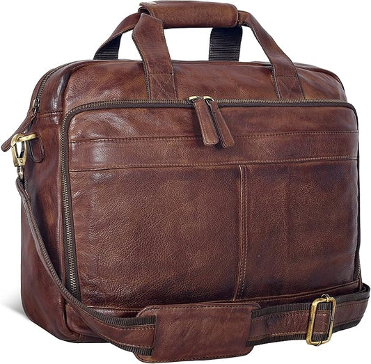 Oak Leathers Leather Messenger Bag for Men and Women - Laptop Briefcase Bag For College, Office, Adjustable Shoulder Strap