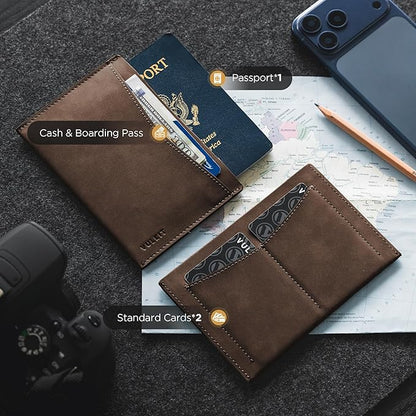 VULKIT Passport Cover Ultra Slim Design Leather Passport Sleeve RFID Blocking with 2 Card Slots, Anti-Theft Travel Essentials