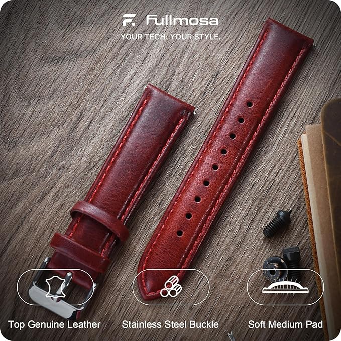 Fullmosa Watch Band, Quick Release Leather Watch Strap for Men Women, Replacement Bands Width 12mm 14mm 16mm 18mm 19mm 20mm 21mm 22mm 24mm