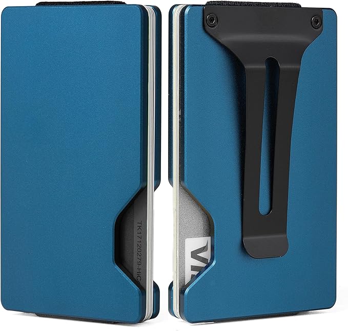 Minimalist Slim Wallet for Men,RFID Blocking Metal Wallet,Aluminum Credit Card Holder & Money Clip 12-15 Cards,Slim Rfid Front Pocket Mens Wallet, Matte Dark Blue