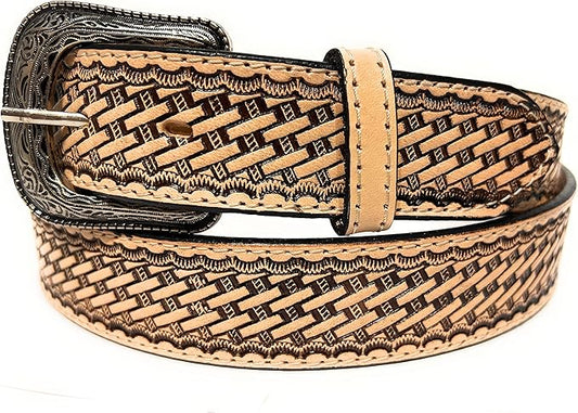 Men's Heavy Duty Genuine Leather Basket Weave Western Casual or Work Belt