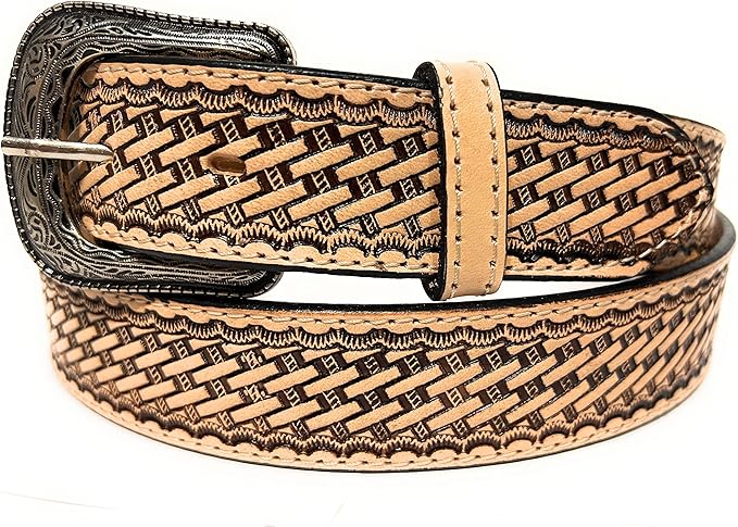 Men's Heavy Duty Genuine Leather Basket Weave Western Casual or Work Belt