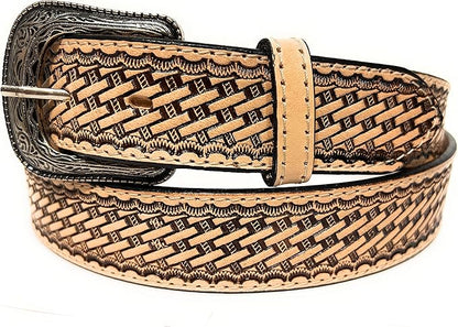 Men's Heavy Duty Genuine Leather Basket Weave Western Casual or Work Belt