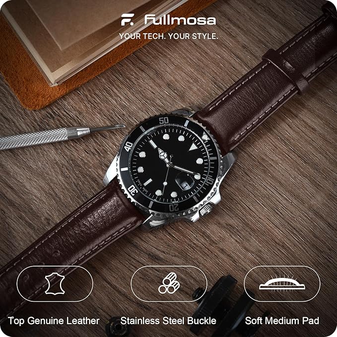 Fullmosa Watch Band, Quick Release Leather Watch Strap for Men Women, Replacement Bands Width 12mm 14mm 16mm 18mm 19mm 20mm 21mm 22mm 24mm