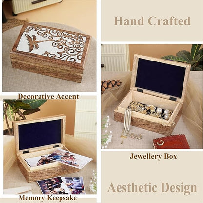 Ajuny Wooden Jewelry Keepsake Box 8x5 Inch – Handcrafted Decorative Treasure Chest for Men & Women, Multipurpose Reptier Carved Wooden Storage Box for Trinkets, Memory, Gifts, and Home Decor